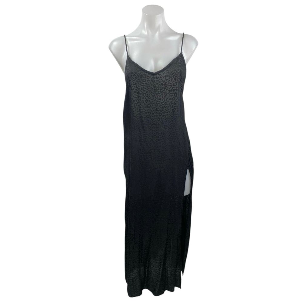 Motel Womens Black Sleeveless Leopard Slit Open Back Cami Midi Slip Dress Size S
